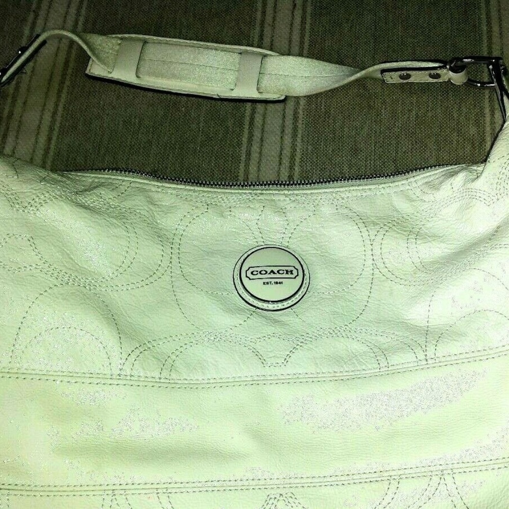 COACH Ivory White Wrinkled Patent Leather Monogram